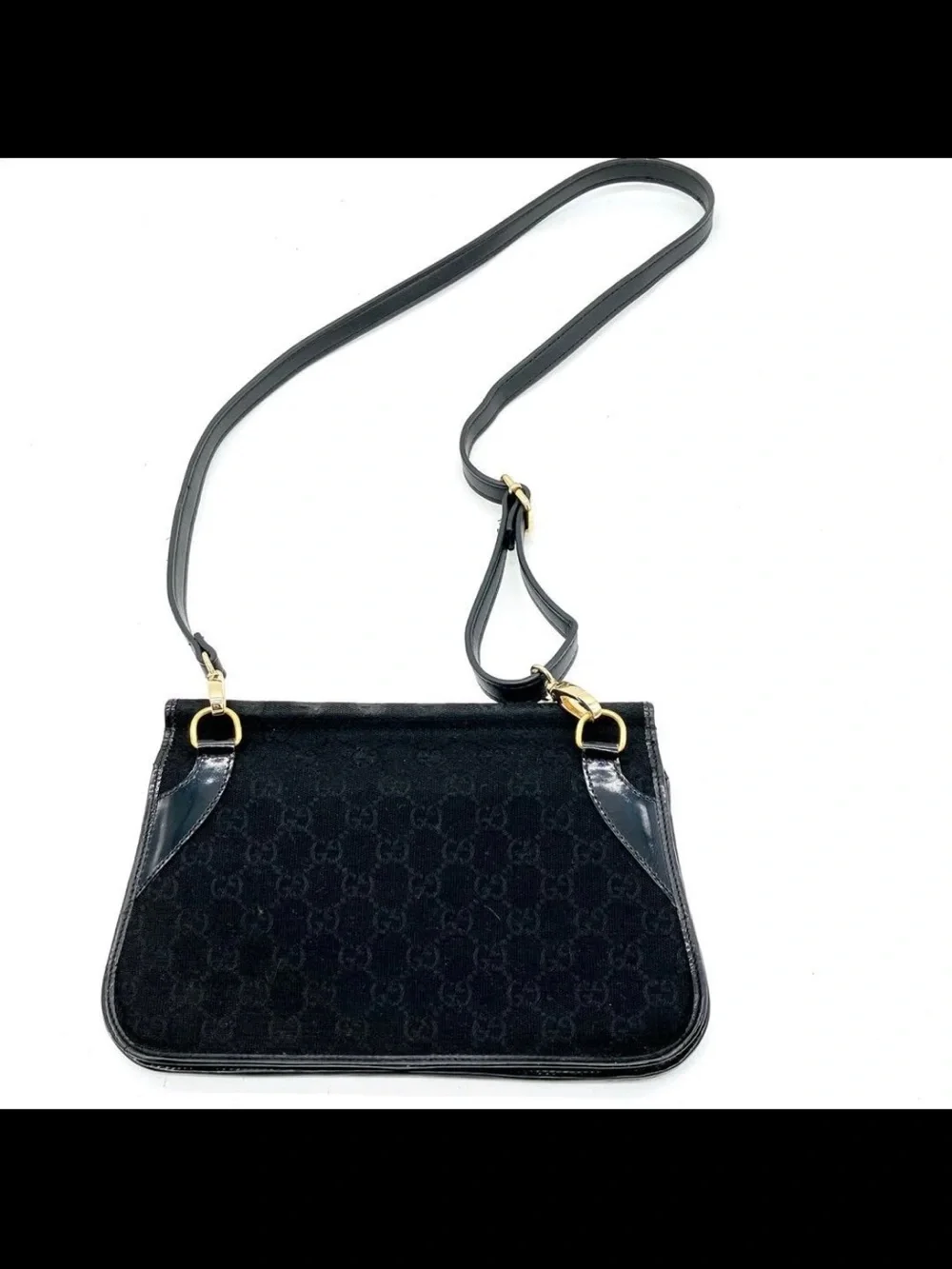 Gucci Black Patent & Velvet Crossbody Bag with Gold GG Accent
